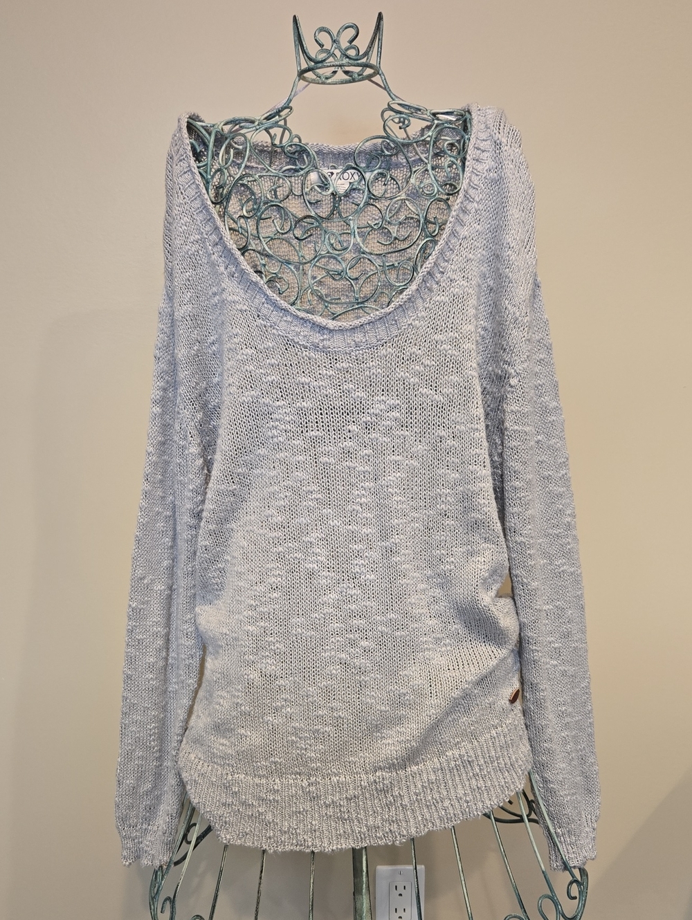 Roxy Light Gray Scoop Neck Knit Sweater